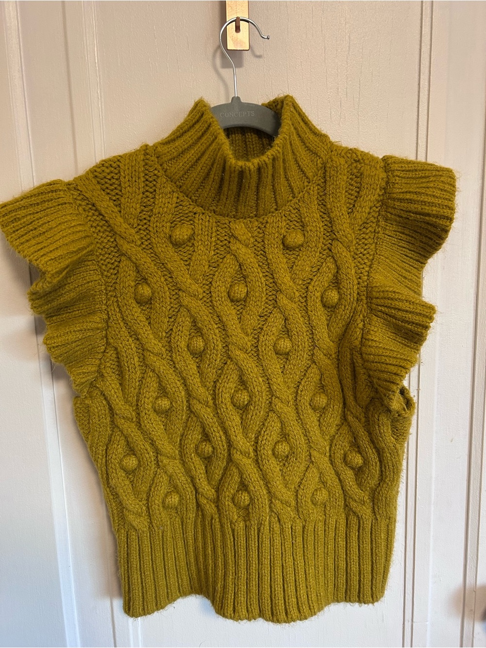 Zara Olive Cable Knit Sleeveless Turtleneck Sweater